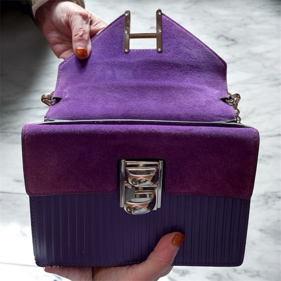 Henri Bendel Plaza Satchel/Crossbody Leather & Suede Bag Acai Purple - Picture 5 of 16